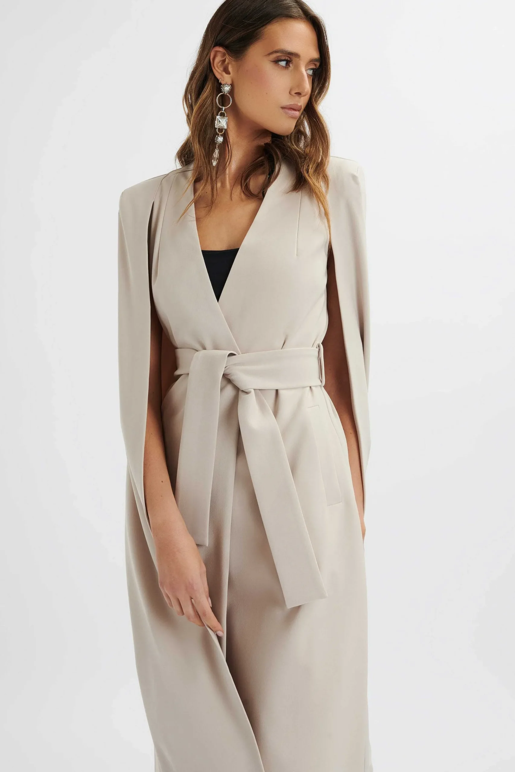 Lavish Alice Suiting<Alexia Longline Belted Cape Blazer In Stone