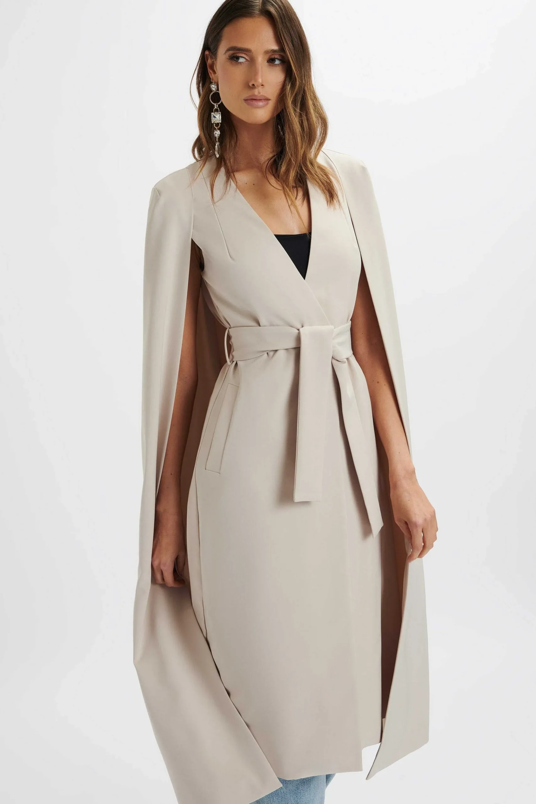 Lavish Alice Suiting<Alexia Longline Belted Cape Blazer In Stone