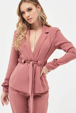 Lavish Alice Suiting<Allison Belted Ruche Sleeve Jacket In Dusty Rose