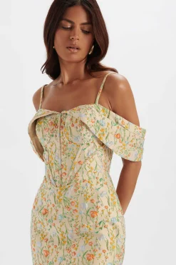 Lavish Alice Dresses<Amia Bardot Sleeve Midi Dress In Floral Jacquard