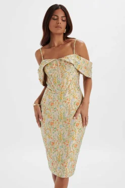 Lavish Alice Dresses<Amia Bardot Sleeve Midi Dress In Floral Jacquard