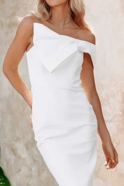 Lavish Alice Wedding Guest<Amora Ponte Bardot Bow Detail Midi Dress In White