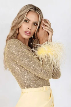Lavish Alice Dresses<Annie Beaded Sequin Mini Dress In Yellow