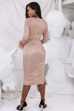 Lavish Alice Dresses<Athena Draped Skirt Pleated Sequin Midi Dress In Gold