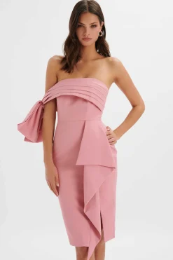 Lavish Alice Wedding Guest<Athena Off Shoulder Bow Detail Midi Dress In Powder Pink