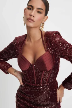 Lavish Alice Dresses<Ava Velvet Sequin And Satin Mix Mini Dress In Burgundy