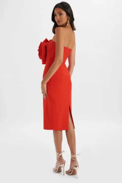 Lavish Alice Dresses<Belle 3D Flower Bandeau Midi Dress In Red
