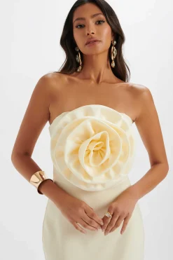 Lavish Alice Dresses<Belle 3D Flower Bandeau Midi Dress In Champagne