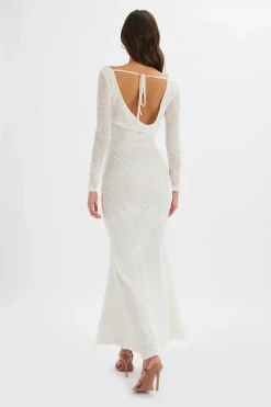 Lavish Alice Dresses<Betsy Burnout Stretch Devore Drape Back Maxi In White