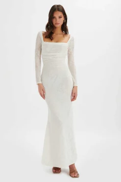 Lavish Alice Dresses<Betsy Burnout Stretch Devore Drape Back Maxi In White