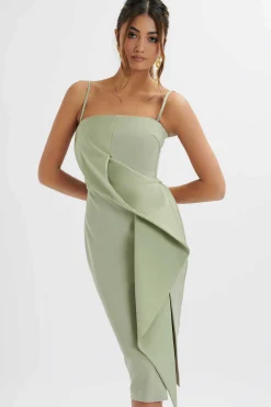 Lavish Alice Dresses<Bonnie Waterfall Frill Midi Dress In Sage Green