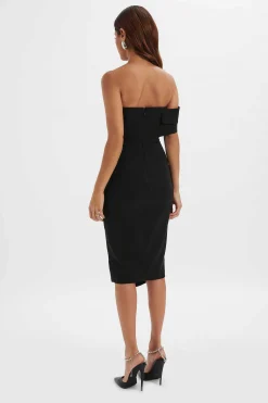 Lavish Alice Dresses<Brie Bardot Knot Twisted One Shoulder Midi Dress In Black