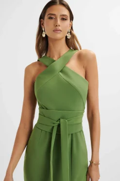 Lavish Alice Dresses<Brielle Obi Belt Halterneck Midi Dress In Green