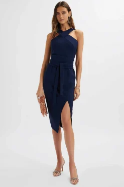 Lavish Alice Dresses<Brielle Obi Belted Halterneck Midi Dress In Navy