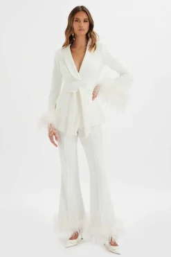 Lavish Alice Suiting<Celia Feather Cuff Blazer Jacket In White