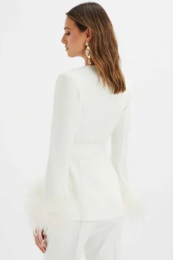 Lavish Alice Suiting<Celia Feather Cuff Blazer Jacket In White