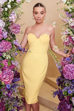 Lavish Alice Wedding Guest<Charlotte Pleated Bust Corset Midi Dress In Yellow