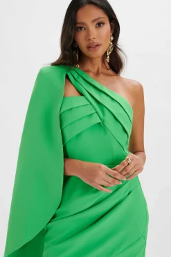 Lavish Alice Dresses<Charlotte Pleated One Shoulder Cape Mini Dress In Green