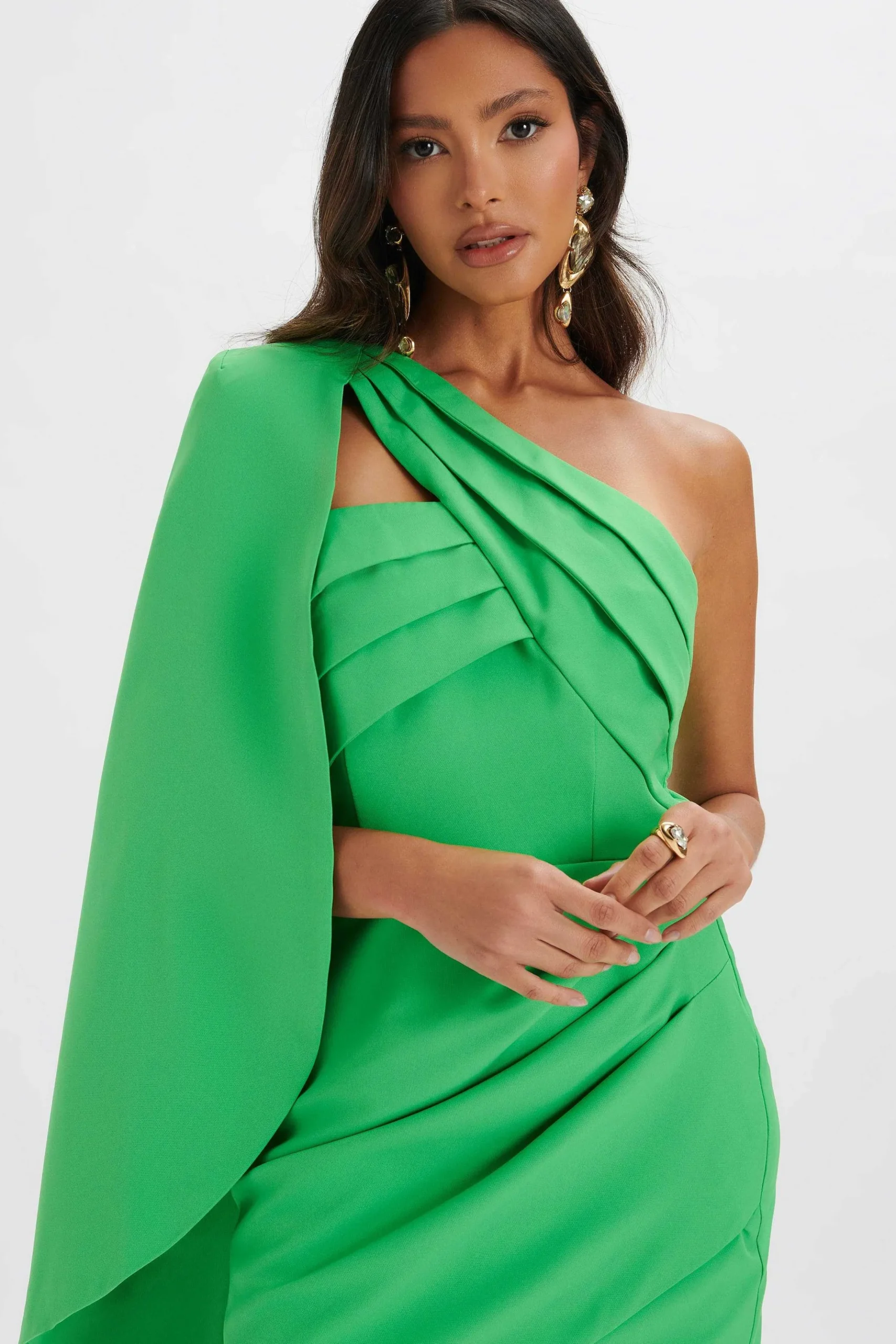 Lavish Alice Dresses<Charlotte Pleated One Shoulder Cape Mini Dress In Green