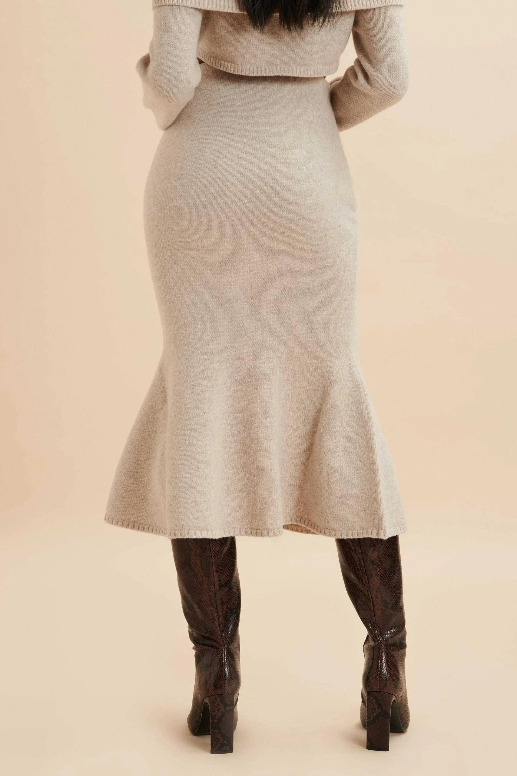 Lavish Alice Knitted Separates<Eleni Knitted Wool Fit & Flare Midi Skirt In Stone