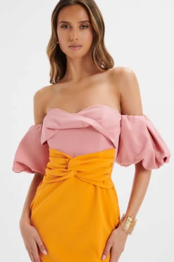 Lavish Alice Wedding Guest<Eliza Colour Block Twisted Midi Dress In Pink & Papaya