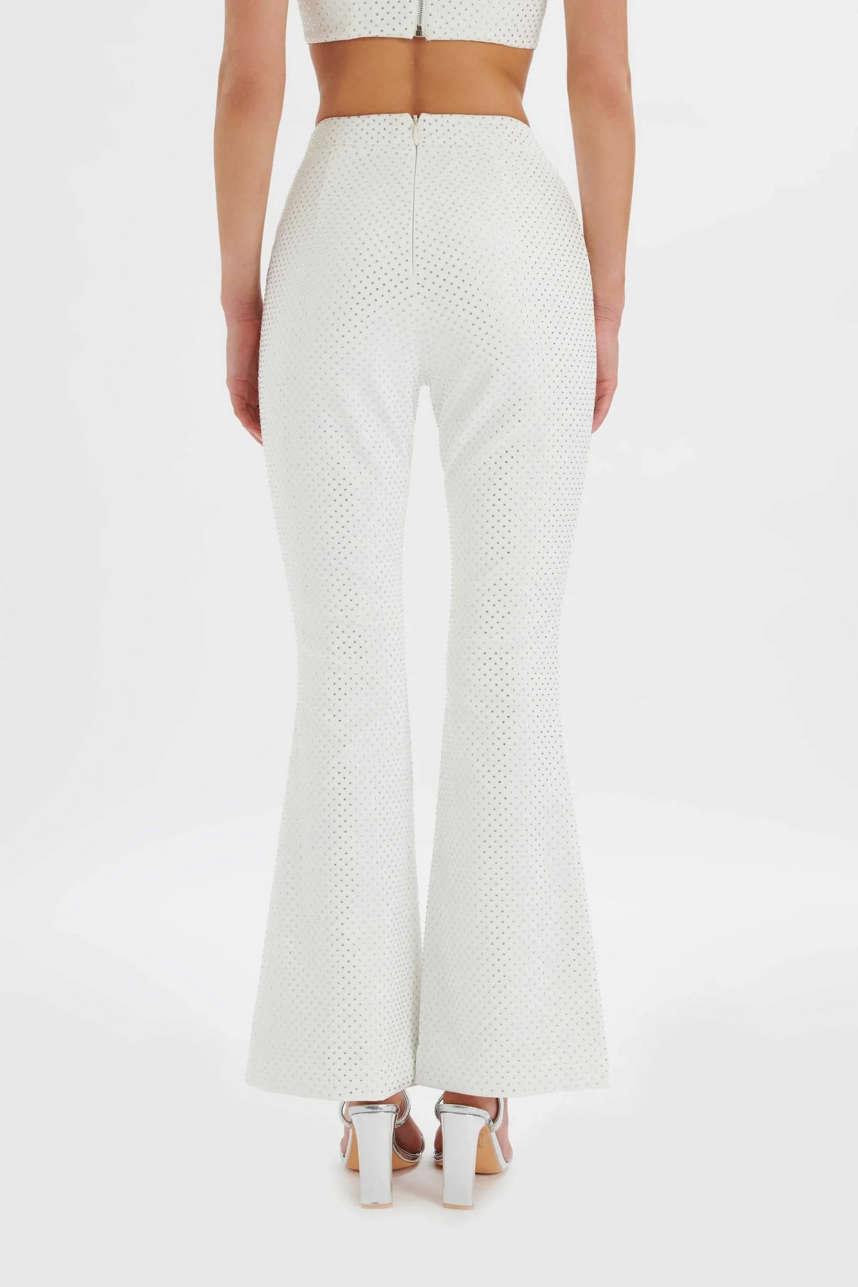 Lavish Alice Suiting<Ellisa Crystal Embellished Fit And Flare Trouser In White