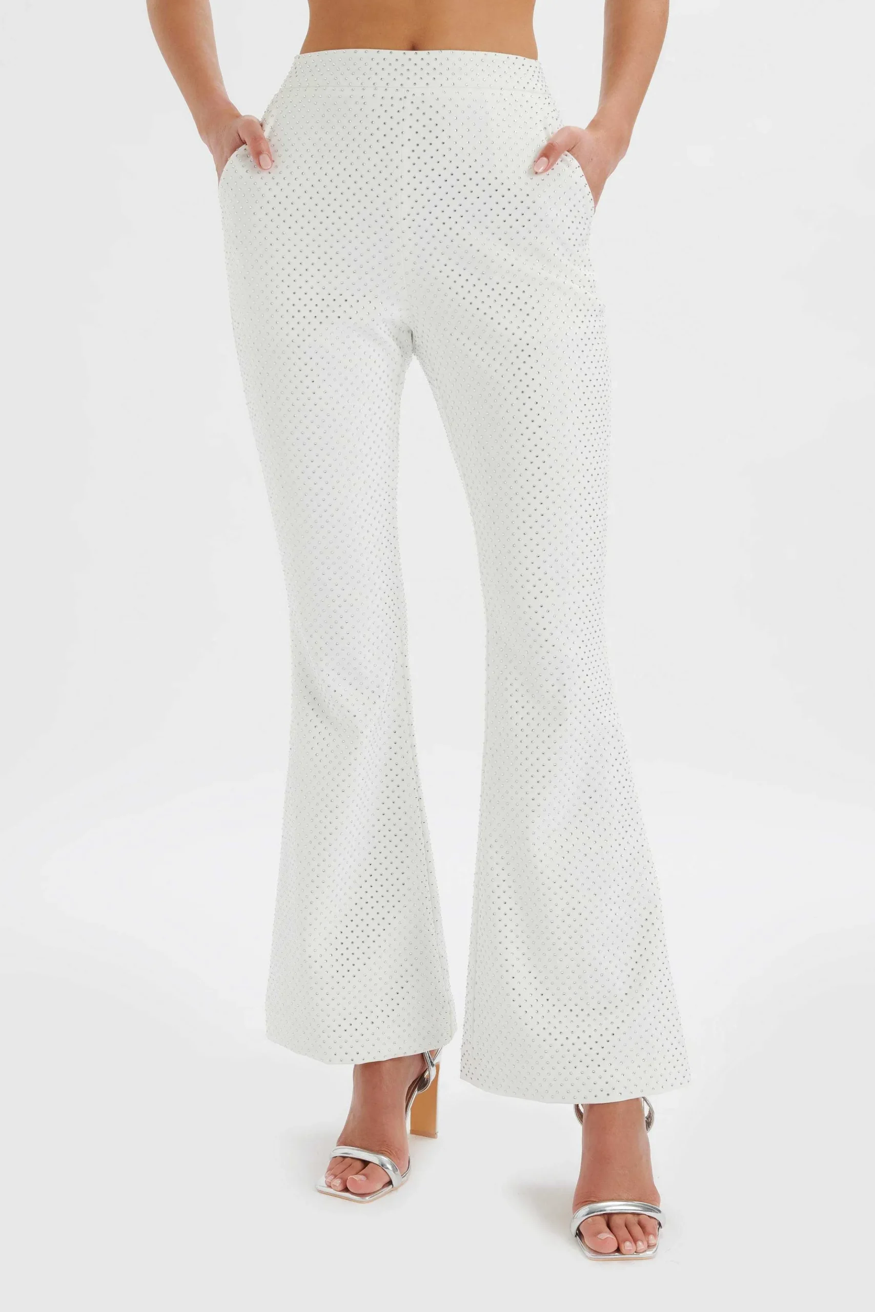 Lavish Alice Suiting<Ellisa Crystal Embellished Fit And Flare Trouser In White