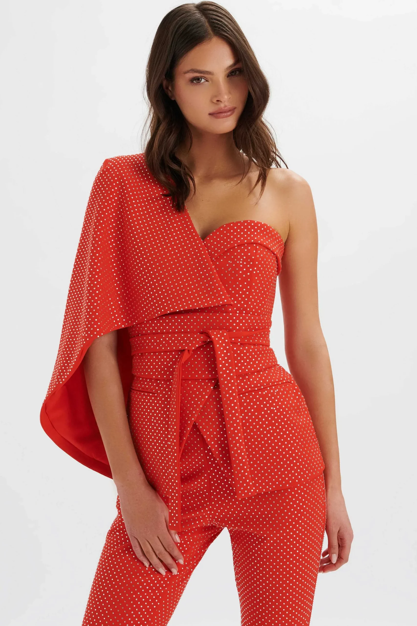 Lavish Alice Suiting<Erin Crystal Embellished Asymmetric Cape Blazer In Red