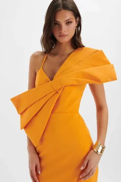 Lavish Alice Wedding Guest<Esther Bow Detail Wrap Skirt Midi Dress In Orange