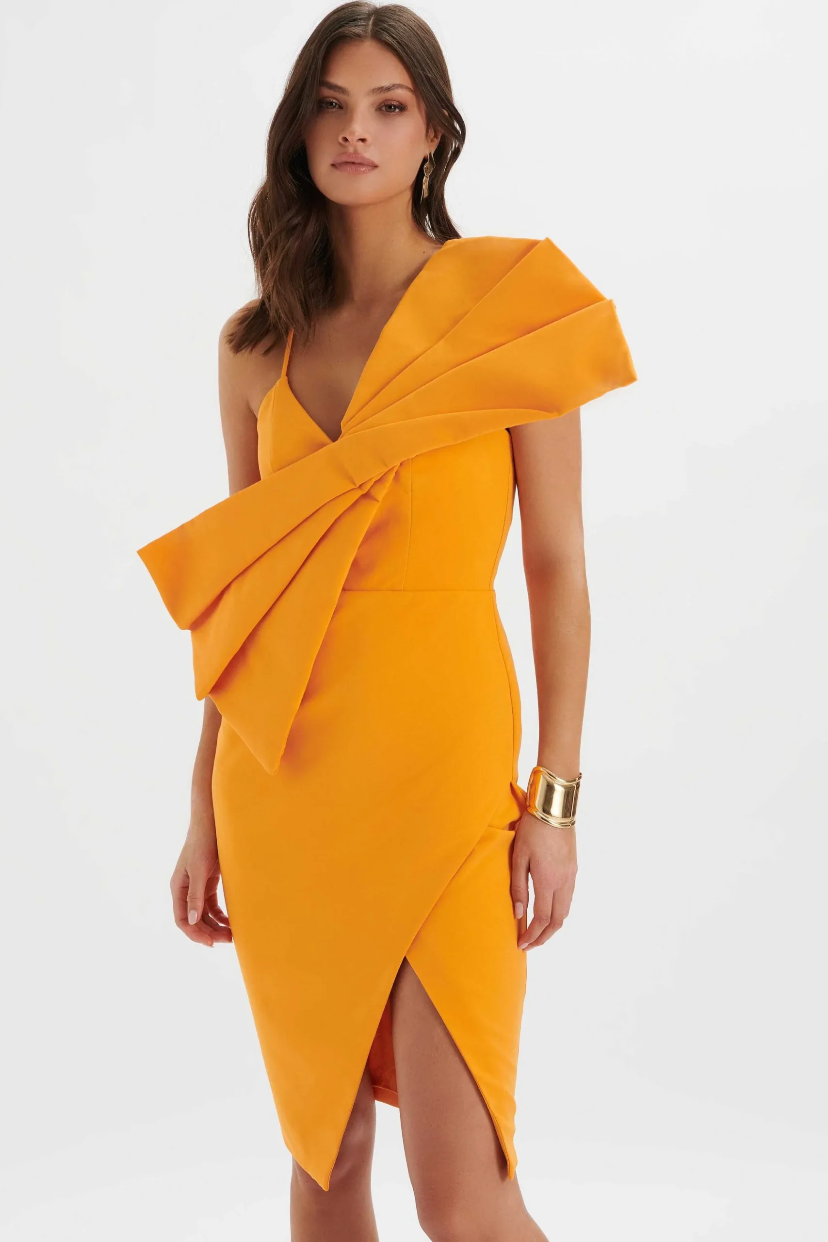 Lavish Alice Wedding Guest<Esther Bow Detail Wrap Skirt Midi Dress In Orange