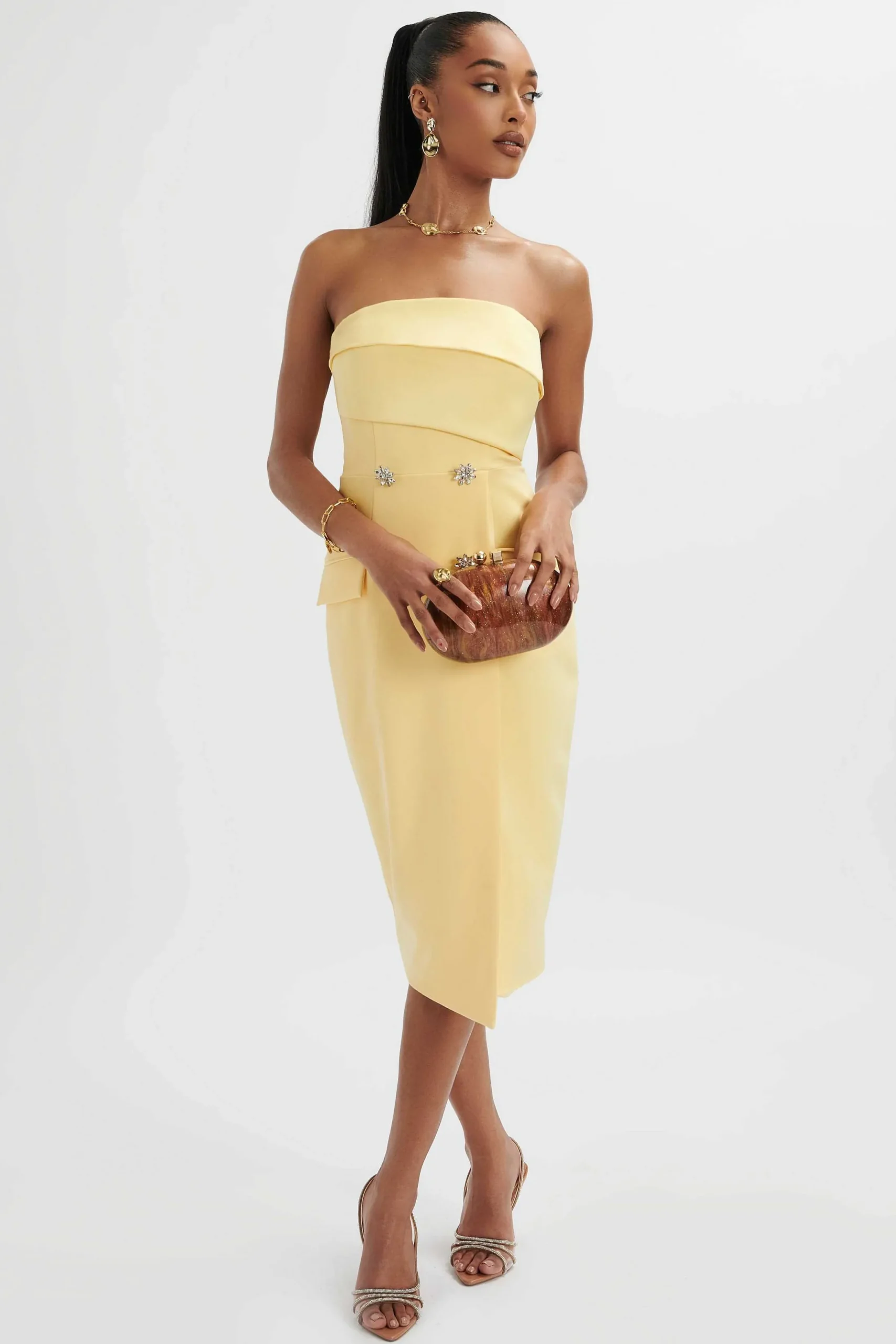 Lavish Alice Dresses<Fluer Bandeau Tailored Midi Dress In Pastel Yellow