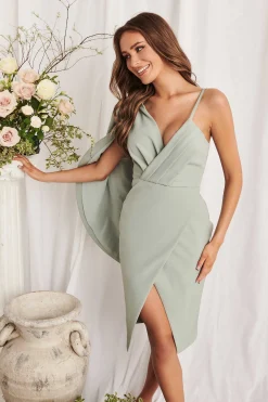 Lavish Alice Dresses<Grace One Shoulder Cape Pleated Midi Dress In Sage