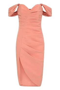 Lavish Alice Wedding Guest<Hailey Pleated Bardot Midi Dress In Coral
