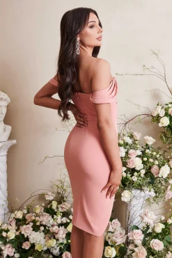 Lavish Alice Wedding Guest<Hailey Pleated Bardot Midi Dress In Coral
