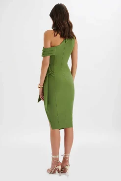 Lavish Alice Dresses<Honey Asymmetric Pleated Bow Midi Dress In Green