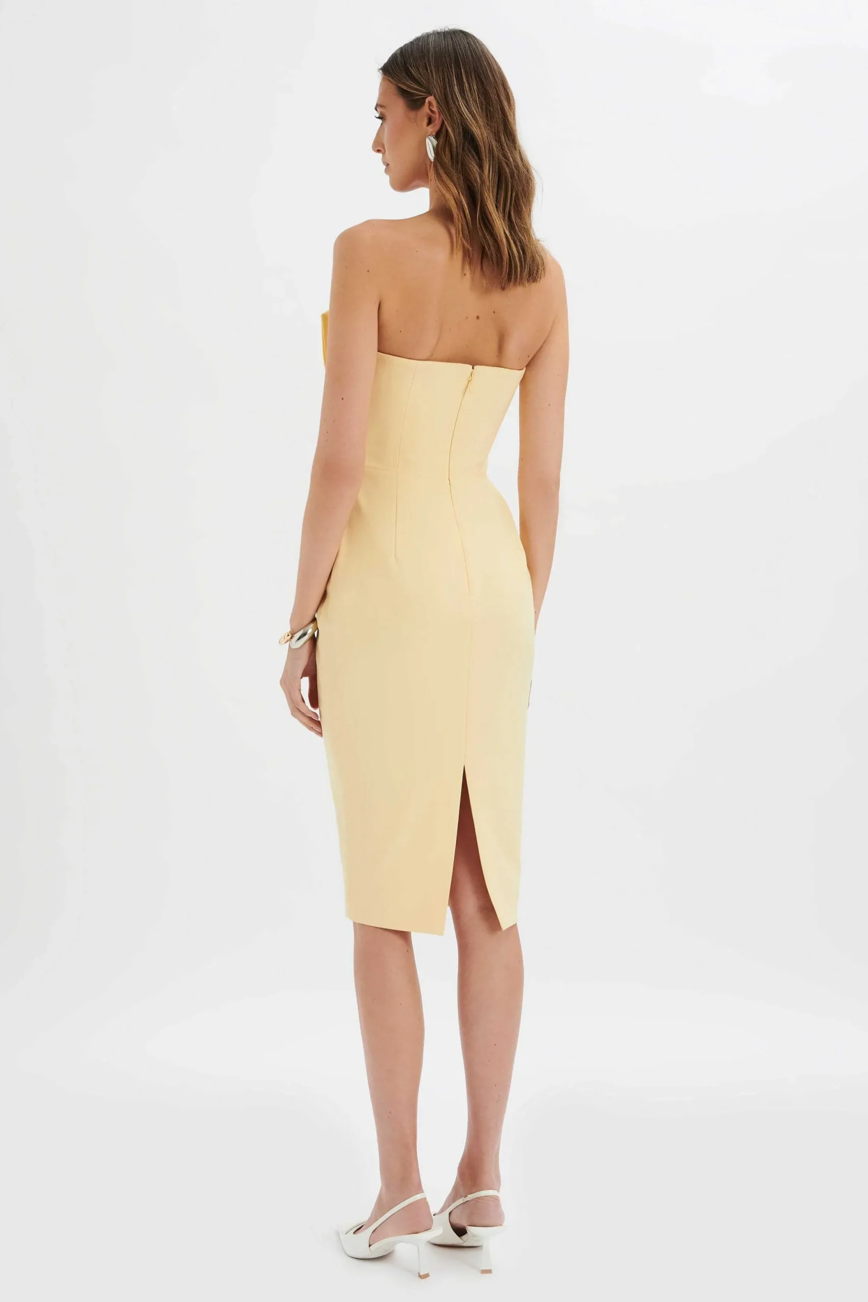 Lavish Alice Dresses<Imogene Asymmetric Pleated Frill Detail Midi Dress In Butter Yellow
