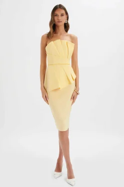 Lavish Alice Dresses<Imogene Asymmetric Pleated Frill Detail Midi Dress In Butter Yellow