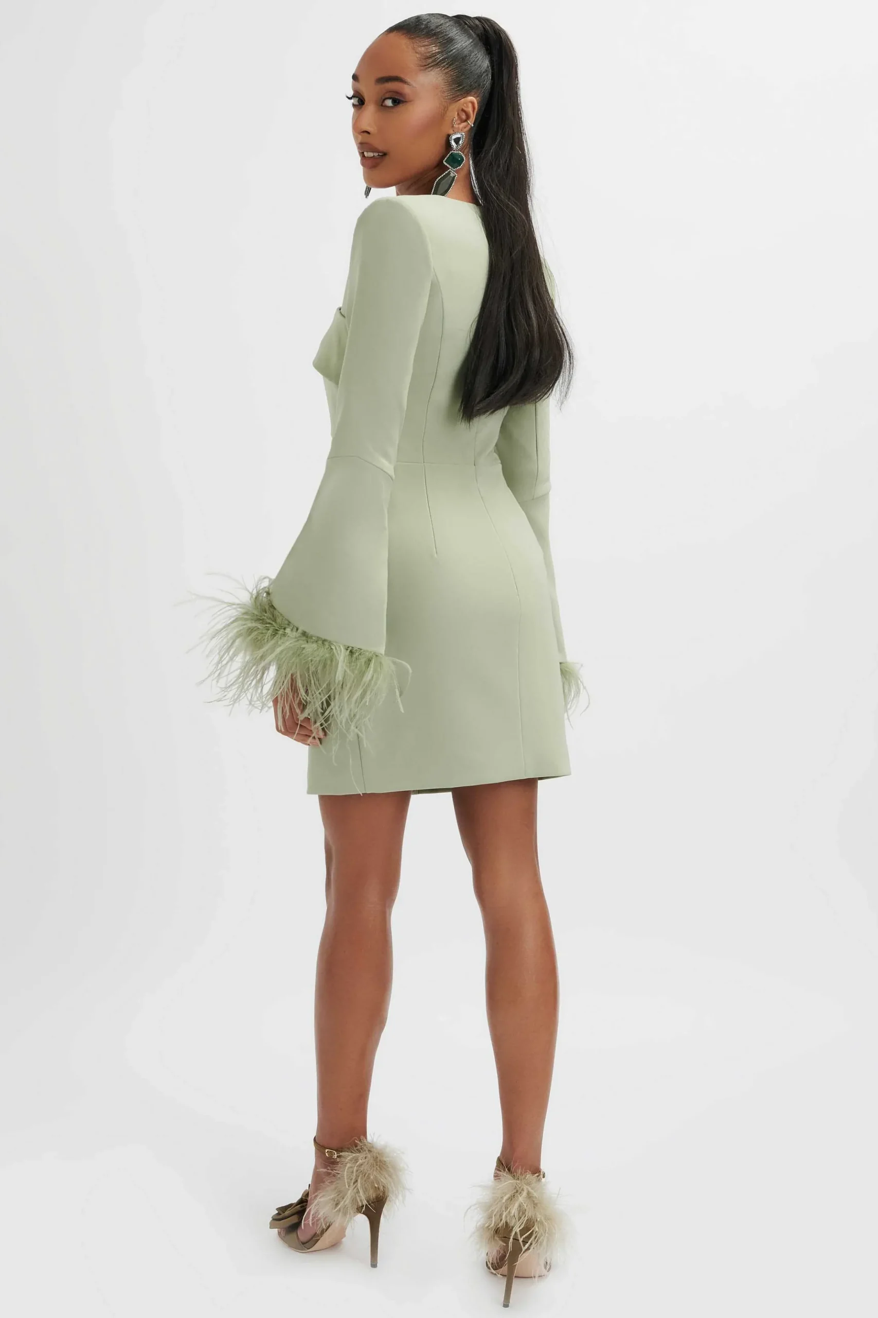 Lavish Alice Dresses<Iona Fluted Feather Sleeve Blazer Dress In Sage Green