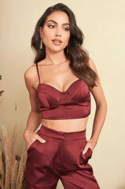 Lavish Alice Suiting<Iris Bonded Satin Stitch Detail Bralette In Burgundy