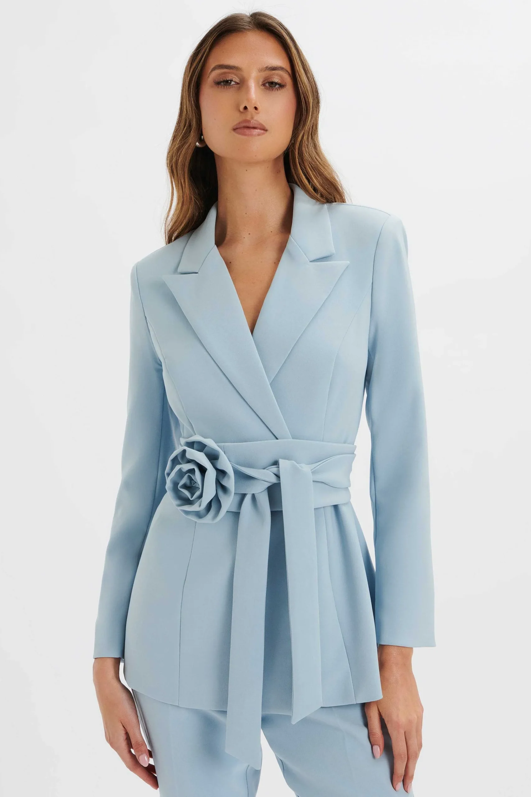 Lavish Alice Suiting<Jasmin Obi Belt Blazer With Flower Detail In Cornflower Blue