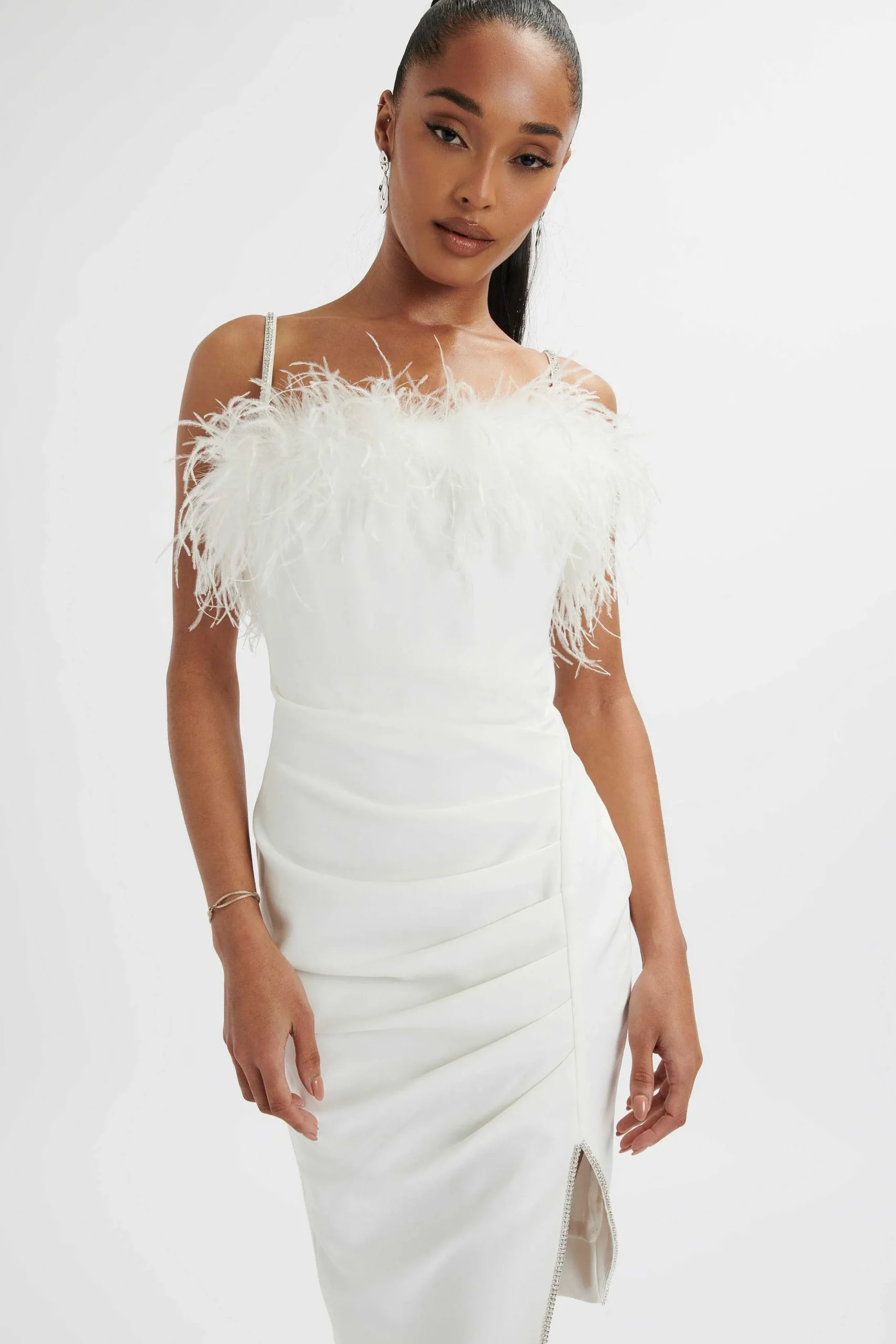 Lavish Alice Dresses<Jessica Feather Bandeau Pleated Midi Dress In White