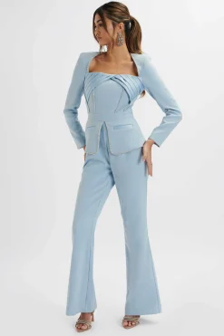 Lavish Alice Jumpsuits & Playsuits<Jessie Diamante Trim Tailored Jumpsuit In Pastel Blue