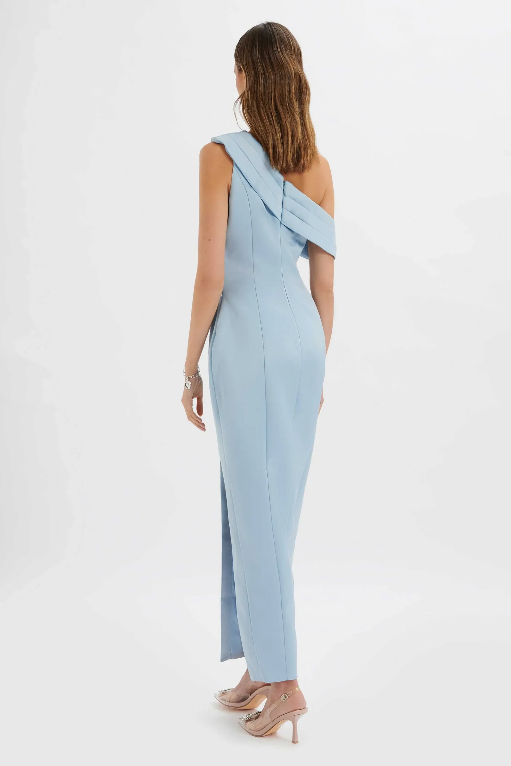 Lavish Alice Dresses<Joanna Bonded Satin Pleated Maxi Dress In Dusty Blue
