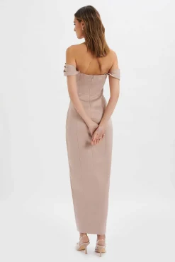 Lavish Alice Dresses<Kaitlin Bonded Satin Off Shoulder Maxi Dress In Mink