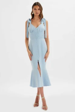 Lavish Alice Dresses<Kamila Tie Strap Micro Button Midi Dress In Deep Corn Flower Blue