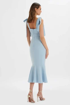 Lavish Alice Dresses<Kamila Tie Strap Micro Button Midi Dress In Deep Corn Flower Blue