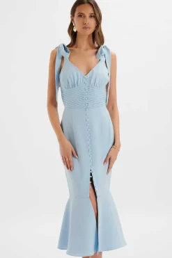 Lavish Alice Dresses<Kamila Tie Strap Micro Button Midi Dress In Deep Corn Flower Blue
