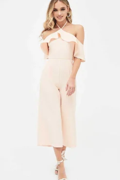 Lavish Alice Jumpsuits & Playsuits<Kennedy Bardot Frill Halterneck Culotte Leg Jumpsuit In Nude