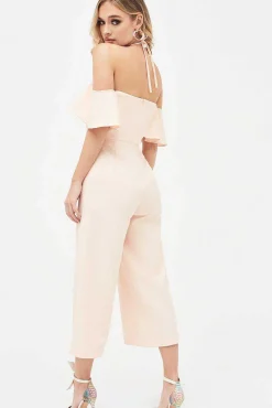 Lavish Alice Jumpsuits & Playsuits<Kennedy Bardot Frill Halterneck Culotte Leg Jumpsuit In Nude