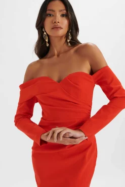 Lavish Alice Dresses<Kiara Sweetheart Neckline Bardot Midi Dress In Red